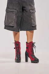 AZALEA WANG BARRINGTON BURGUNDY COLOR BLOCKED SPORTY CHUNKY BOOTIE