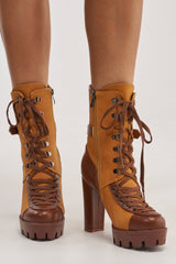 AZALEA WANG BARRINGTON TAN COLOR BLOCKED SPORTY CHUNKY BOOTIE