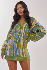 FEELIN COZY V-NECK SWEATER DRESS