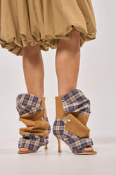 AZALEA WANG BIRD SONG TAUPE PLAID MULTI OPEN TOE BOOTIE