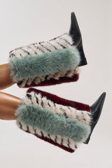 AZALEA WANG BRIASH BLUE MULTI FUR HIDDEN WEDGE BOOTIE