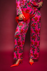 DOZEN ROSES SATIN PANT IN FUCHSIA