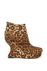 AZALEA WANG CADY LEOPARD PRINT WEDGE BOOTIE