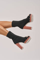 AZALEA WANG CELIANE BLACK BLOCK HEEL PLATFORM BOOTIE