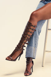 AZALEA WANG CHERELLI BROWN CROC OVER THE KNEE SANDAL