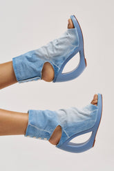 AZALEA WANG CIRCOS LIGHT DENIM WEDGE BOOTIE