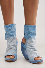 AZALEA WANG CIRCOS LIGHT DENIM WEDGE BOOTIE