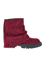 AZALEA WANG CLARKE FAUX SUEDE BURGUNDY FLAT BOOTIE
