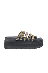 AKIRA CLEMENTE GOLD CHAIN DETAIL FLATFORM SANDAL