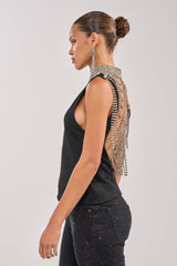 ONE OF ONE RHINESTONE SLEEVELESS TEE IN BLACK