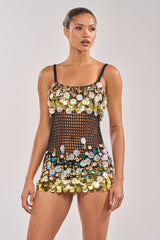 RESORT LIVING SEQUIN CROCHET MINI DRESS