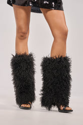 AZALEA WANG CLOUD NINE BLACK FUR OPEN TOE BOOT