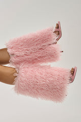 AZALEA WANG CLOUD NINE PINK FUR OPEN TOE BOOT