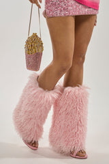 AZALEA WANG CLOUD NINE PINK FUR OPEN TOE BOOT