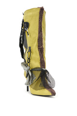 AKIRA GOLD COALESCE SPORTY MIXED MATERIAL STILETTO BOOT