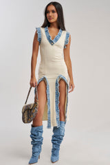 DIONNE DENIM TRIM MIDI DRESS