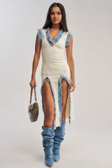 DIONNE DENIM TRIM MIDI DRESS