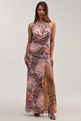 NO APOLOGIES ABSTRACT MAXI DRESS IN CHEETAH MULTI