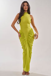 SECOND DATE BODYCON SHINE MAXI DRESS IN CHARTRUESE