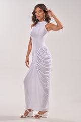 SECOND DATE BODYCON SHINE MAXI DRESS IN WHITE