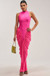 SECOND DATE BODYCON SHINE MAXI DRESS IN FUSCHIA