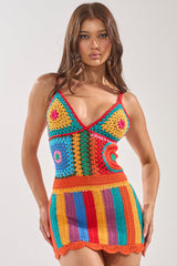 RAINBOW STITCHES CROCHET MINI DRESS
