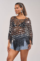 UNDER THE LIGHTS CROCHET SEQUIN PONCHO
