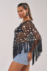 UNDER THE LIGHTS CROCHET SEQUIN PONCHO