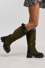 AZALEA WANG DALILA OLIVE FAUX SUEDE FLAT BOOT