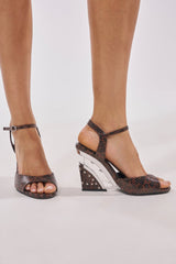AZALEA WANG DELLA BROWN SNAKE WEDGE SANDAL