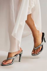 AKIRA GOLD DELYSE TIGER WHITE PRINT PU SLIP ON STILETTO SANDAL