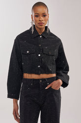 DEMI EMBELLISHED DENIM JACKET IN BLACK
