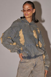 DEMI RHINESTONE DENIM HOODIE
