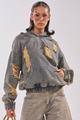 DEMI RHINESTONE DENIM HOODIE