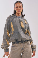 DEMI RHINESTONE DENIM HOODIE