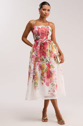 GARDEN PARTY FLORAL CHIFFON MIDI DRESS
