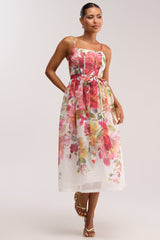 GARDEN PARTY FLORAL CHIFFON MIDI DRESS