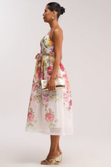 GARDEN PARTY FLORAL CHIFFON MIDI DRESS