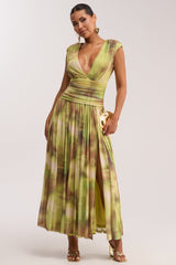 TEA TIME ABSTRACT MAXI DRESS IN GREEN