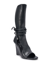AZALEA WANG DOUMA BLACK WEDGE LACE UP TALL SHAFT SANDAL