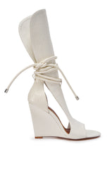 AZALEA WANG DOUMA WHITE WEDGE LACE UP TALL SHAFT SANDAL