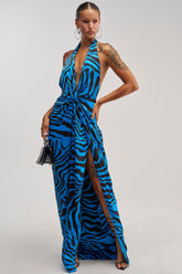 CRAZY FOR YOU BLUE ZEBRA MULTI MAXI DRESS