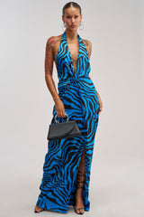 CRAZY FOR YOU BLUE ZEBRA MULTI MAXI DRESS