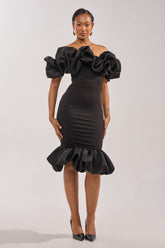 COCKTAIL HOUR PUFF SLEEVE MIDI DRESS