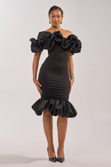 COCKTAIL HOUR PUFF SLEEVE MIDI DRESS