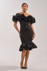 COCKTAIL HOUR PUFF SLEEVE MIDI DRESS