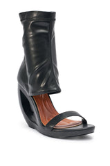 AKIRA GOLD DUMISANI BLACK WEDGE OPEN TOE BOOTIE