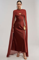 AFTER DARK SATIN CAPE MAXI DRESS
