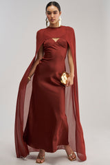 AFTER DARK SATIN CAPE MAXI DRESS