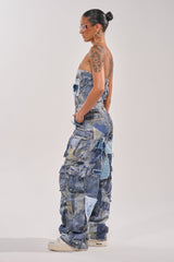 PATCHWORK DENIM ON DENIM JUMPSUIT
